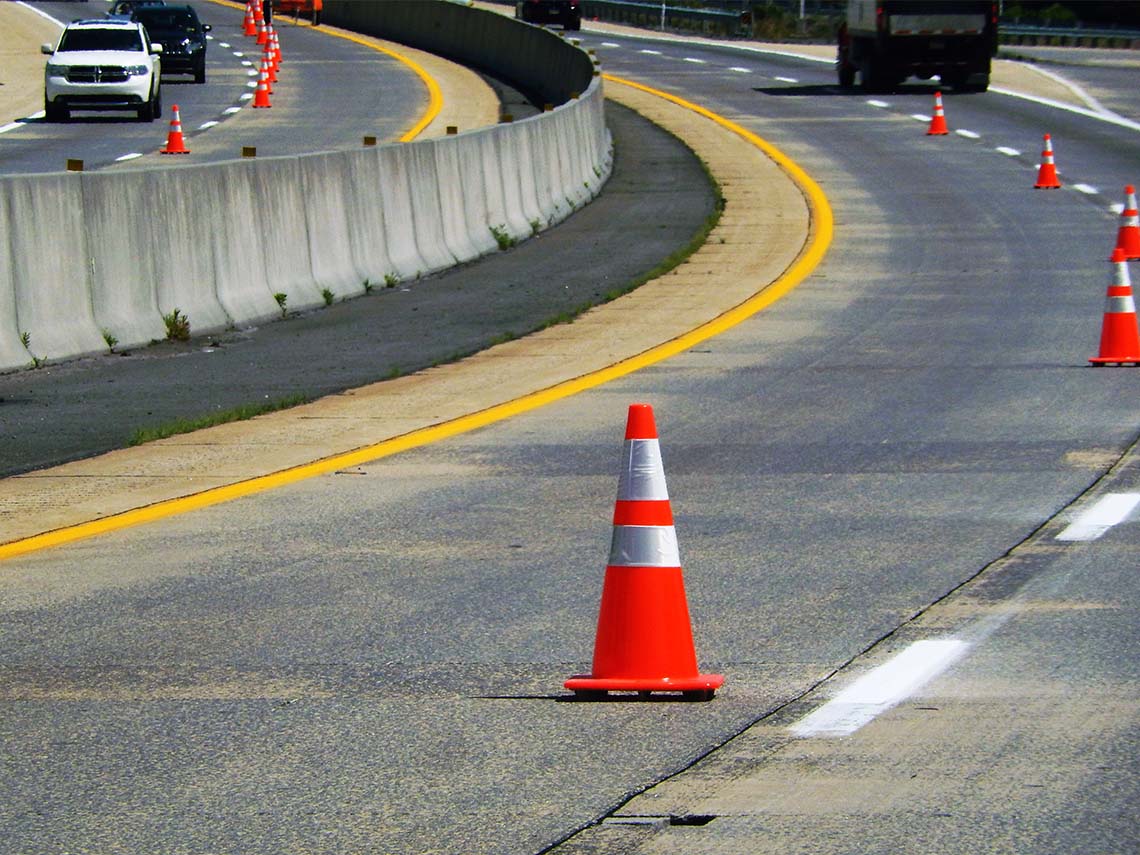 Traffic Cone in Street at Broadway Curve Widening